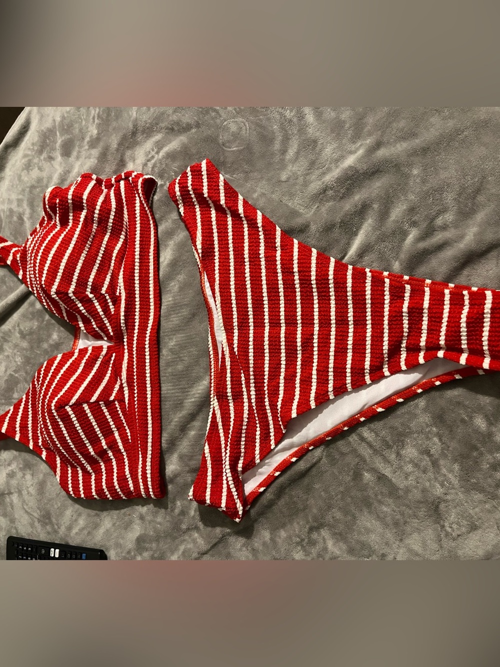 SHEIN Red and White Striped Knit Bikini Set